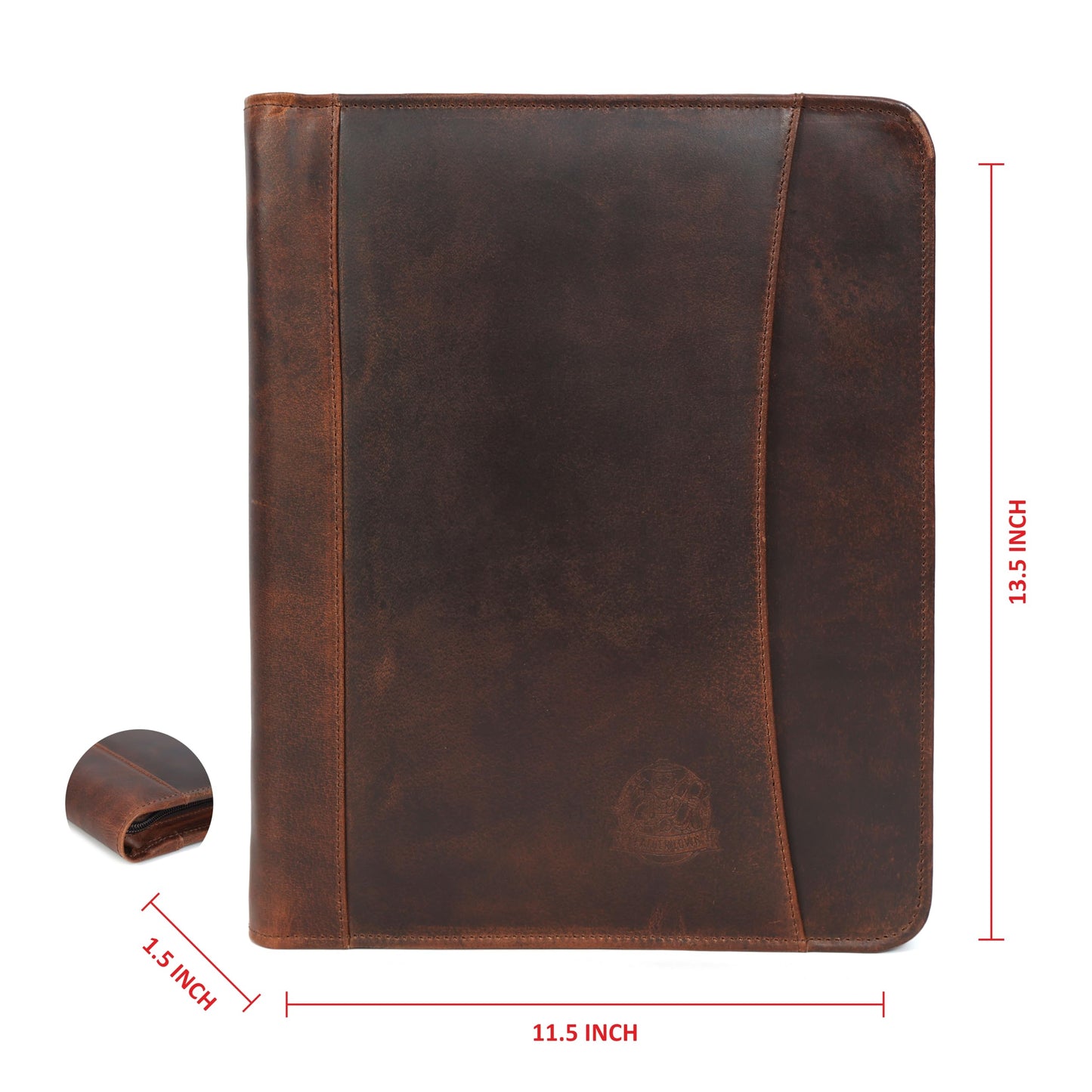 Leather Portfolio for Men, Portfolio Organizer with Zipper for Men Women, Leather Padfolios Business Resume Legal Pad Notebook Binder for A4/Pad (Brown)