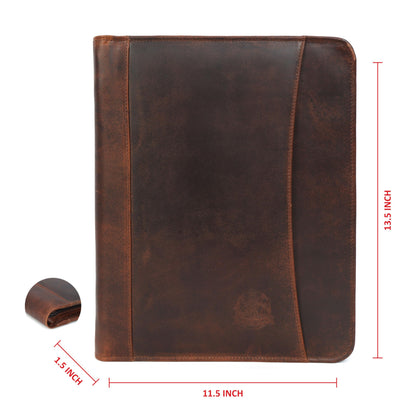 Leather Portfolio for Men, Portfolio Organizer with Zipper for Men Women, Leather Padfolios Business Resume Legal Pad Notebook Binder for A4/Pad (Brown)