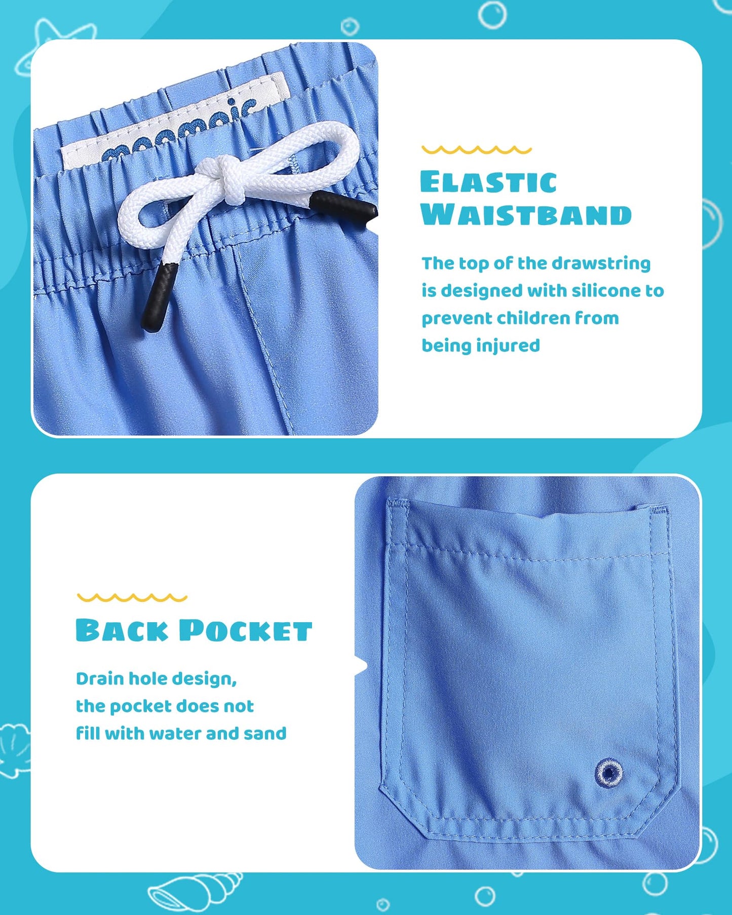 maamgic Boys Swim Trunks with Compression Liner Toddler Stretch Swim Shorts Quick Dry Swimming Trunks Boxer Brief 2 in 1 Beach Shorts Grey Blue Pink 8
