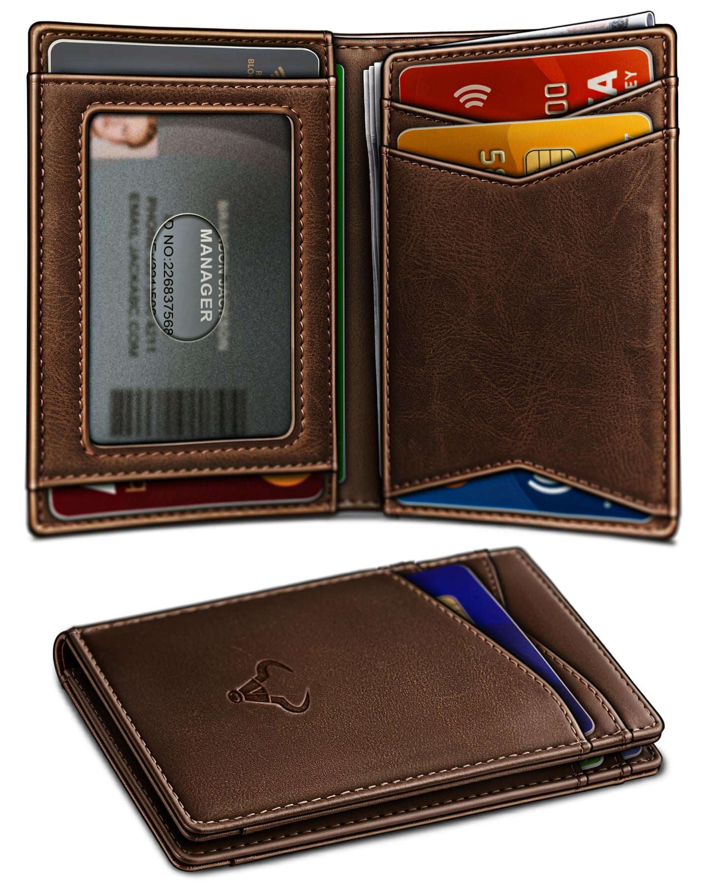 BULLIANT Men Full Grain Wallet,Slim Wallet Magnetic Closure Simplifed Bill Folder RFID Blocking 11Cards