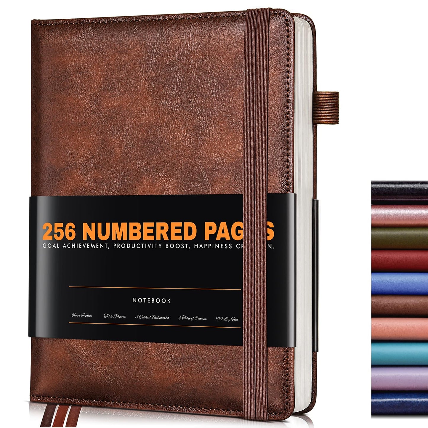 Lined Journal Notebook for Women Men, 256 Numbered Pages Hardcover Leather Journals for Writing, A5 Journaling Notebooks, College Ruled Journal for Business Work School Note Taking 5.75" x 8.38" Brown