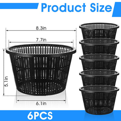 mekueeex 6 Pcs Hydroponic Baskets Aquatic Black Plastic Garden Mesh Net Pot Hydroponic Pots Slotted Pond Basket Aquarium Plant Pots for Lily Hydroponic Nursery Grow Planting Supplies