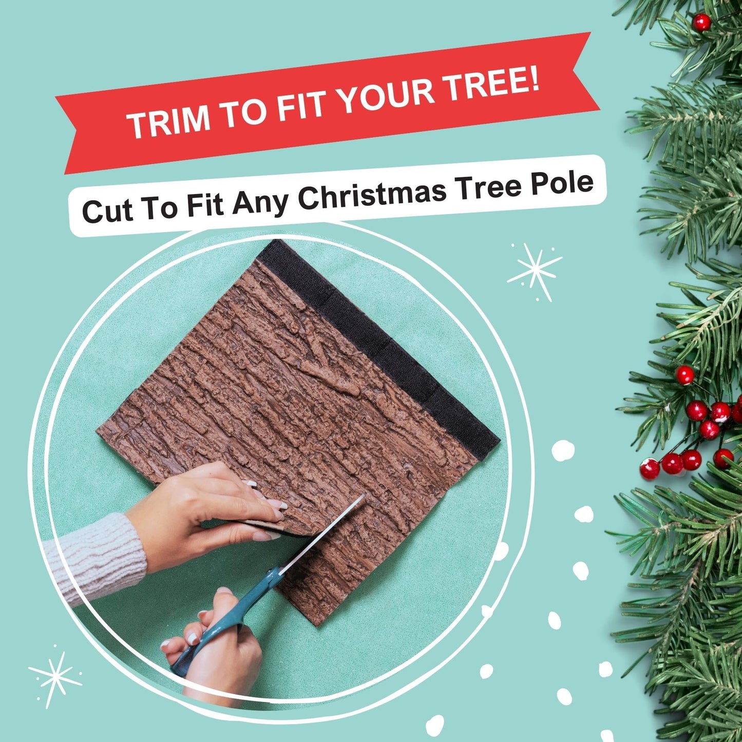 Realistic Faux Brown Bark Xmas Tree Skirt Hides Fake Pole, By Christmas Tree Hugger