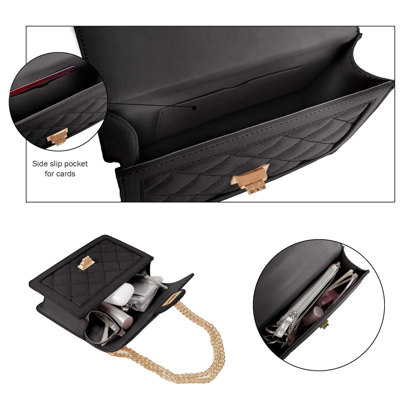 SG SUGU Small Quilted Crossbody Bag, Trendy Designer Shoulder Bag, Phone Wallet Purse for Women (Black)