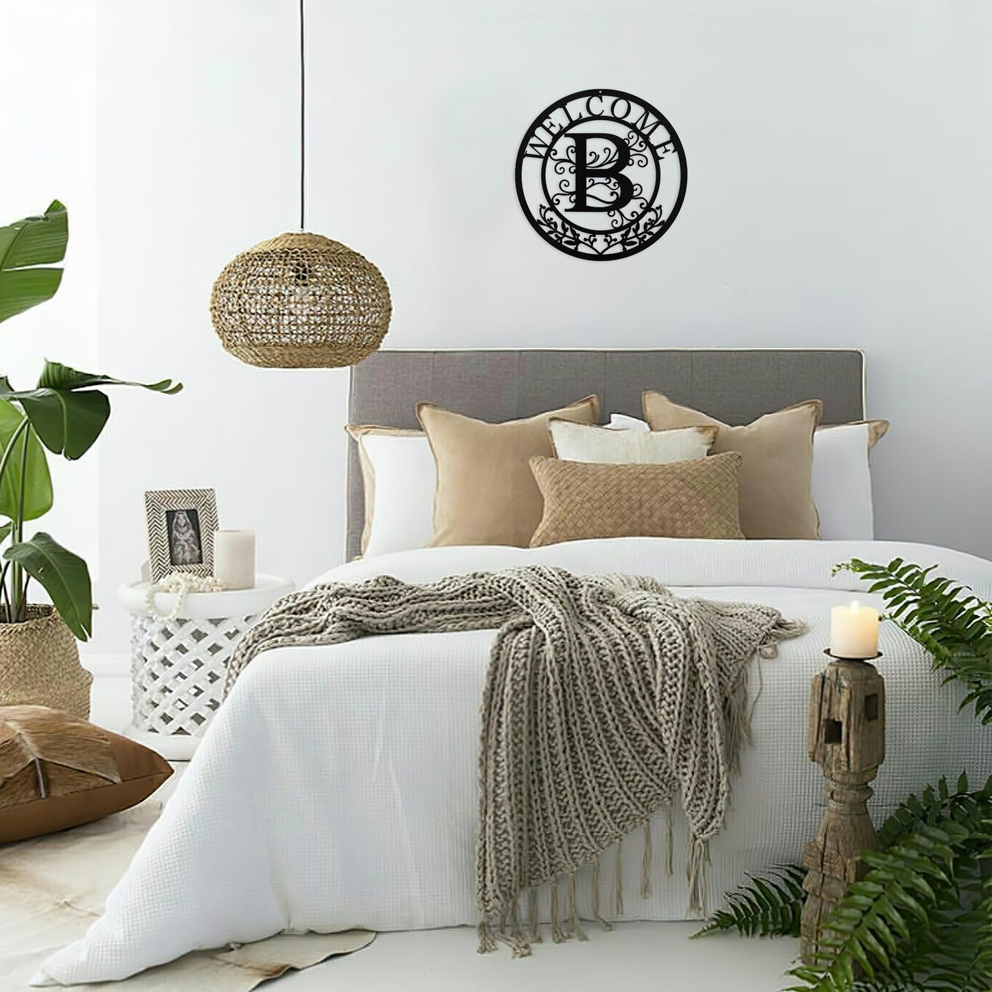 BVLFOOK Metal Wall Art, Letter B Monogram, Personalized Name Sign, Black Wall Decor, Custom Family Name, Welcome Plaque for Door Living Room Kitchen Dining Room Indoor Outdoor Decoration Christmas