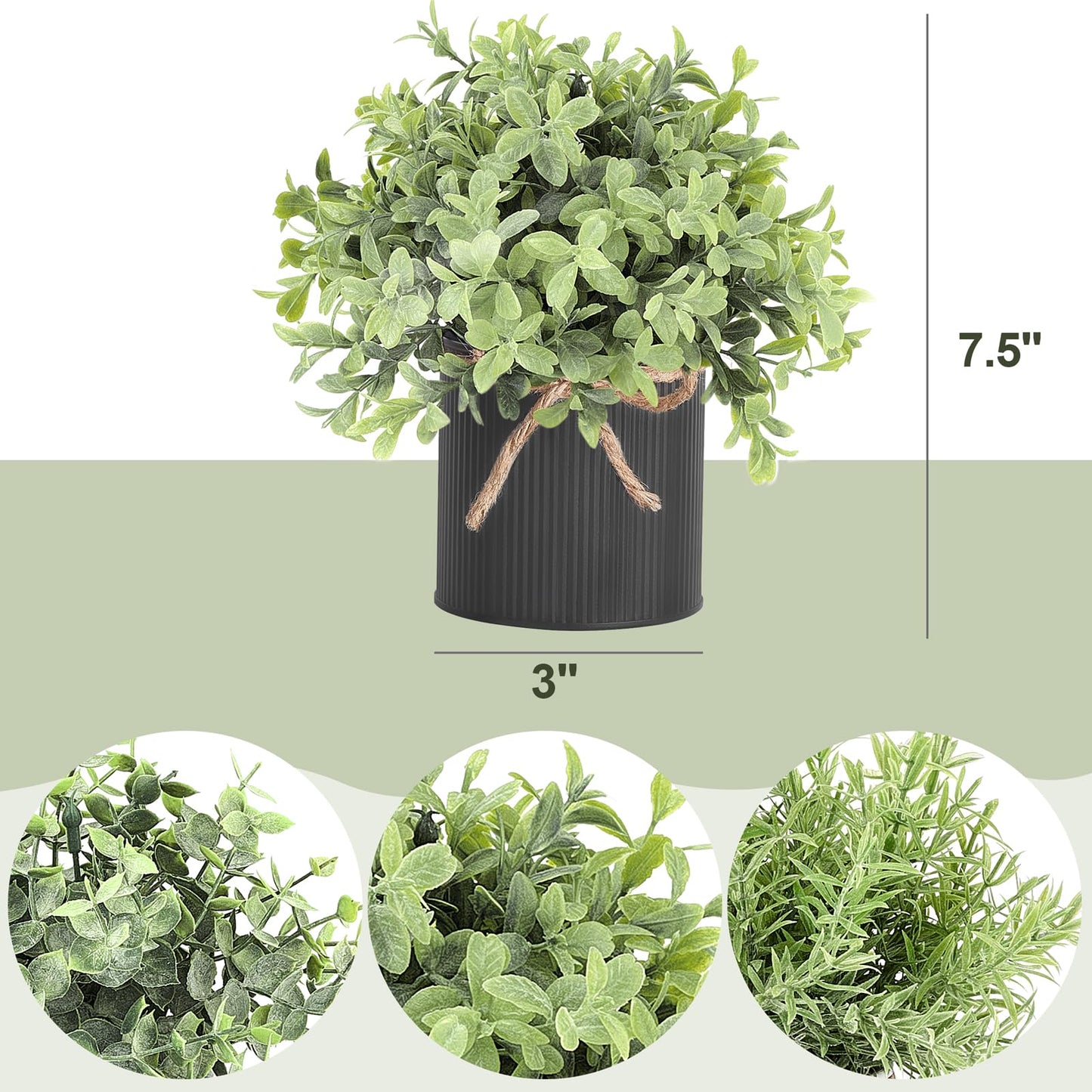Mkono 3 Pack Small Fake Plants in Black Galvanized Metal Pots Artificial Eucalyptus Plants for Christmas Decorations Shelf Desk Home Farmhouse Room Coffee Table Bathroom Decor