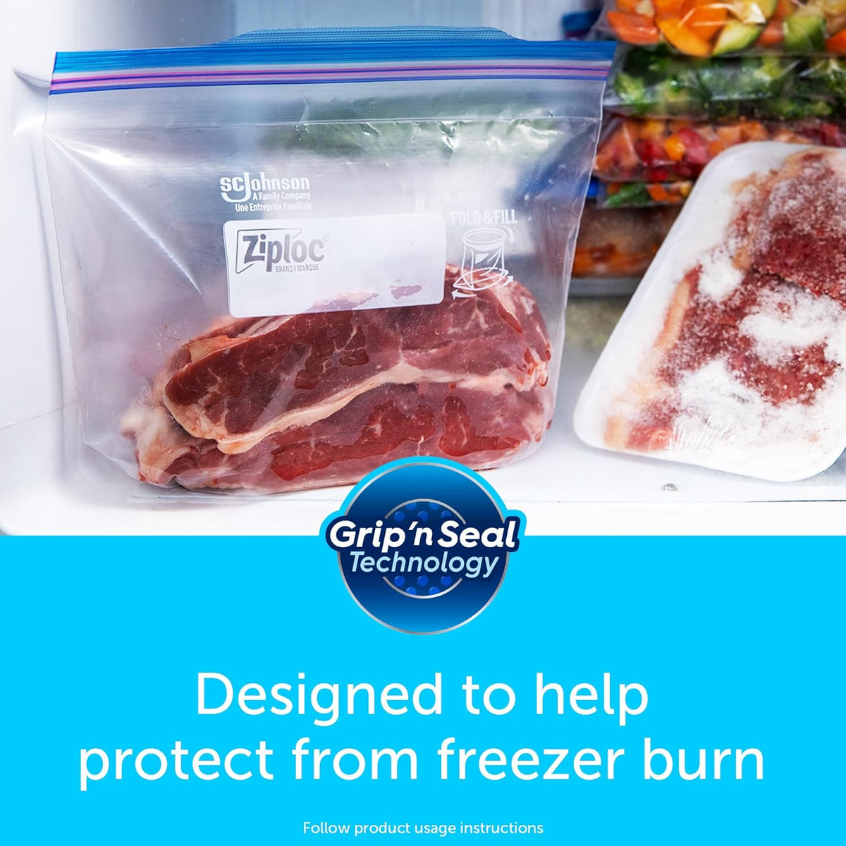 Ziploc Quart Food Storage Freezer Bags, Stay Open Design with Stand-Up Bottom, Easy to Fill, 100 Count