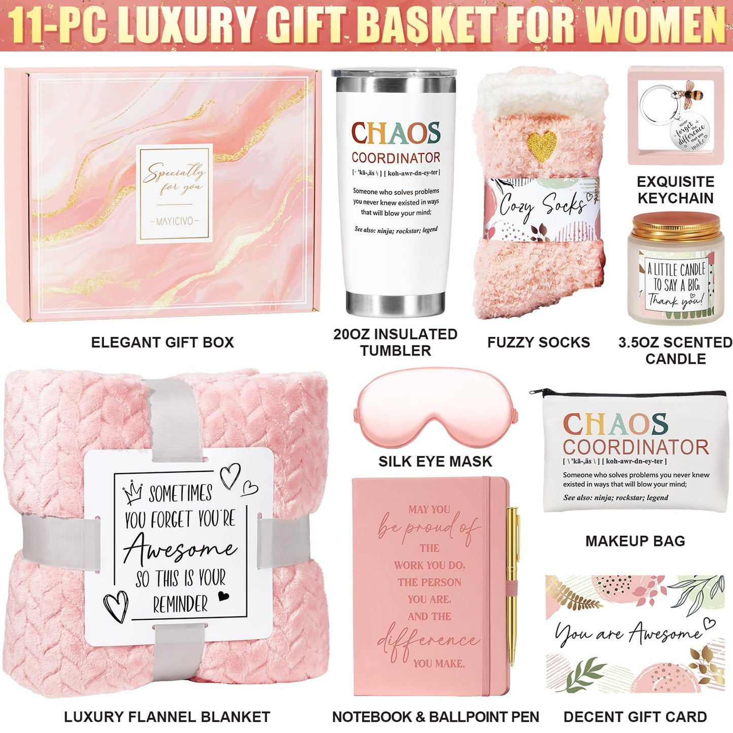Thank You Gifts for Women, Administrative Professional Day Gifts, Chaos Coordinator Gifts for Coworker Teacher Employee Appreciation Gifts for Nurse Manager Boss Lady, Office Birthday Gifts w/ Blanket