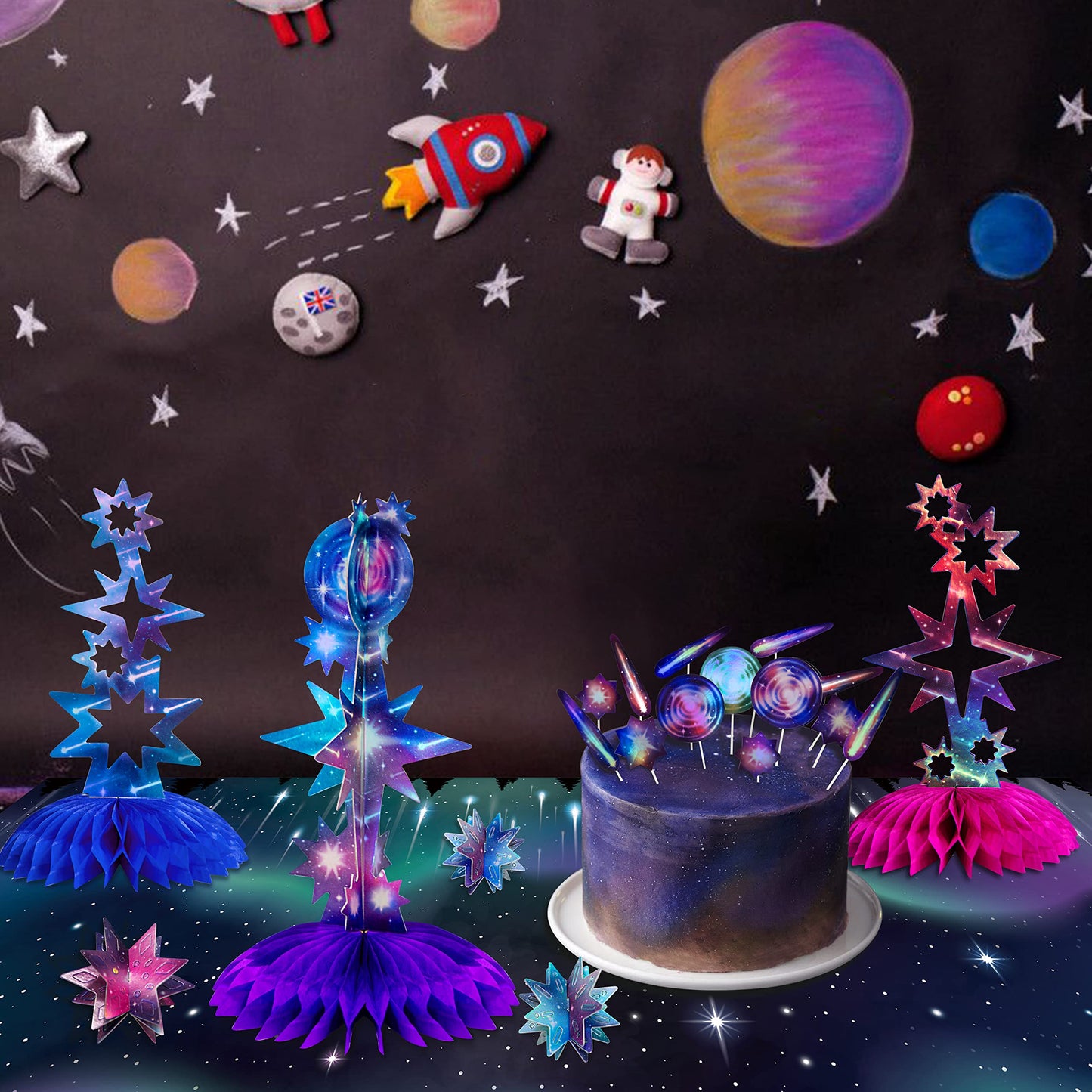 Decor365 Holographic Star Centerpieces Galaxy Party Decorations Aurora Borealis Theme Table Decor Celestial Shooting Star Starry Night Sky Wedding Bachelorette Anniversary Birthday Party Supplies