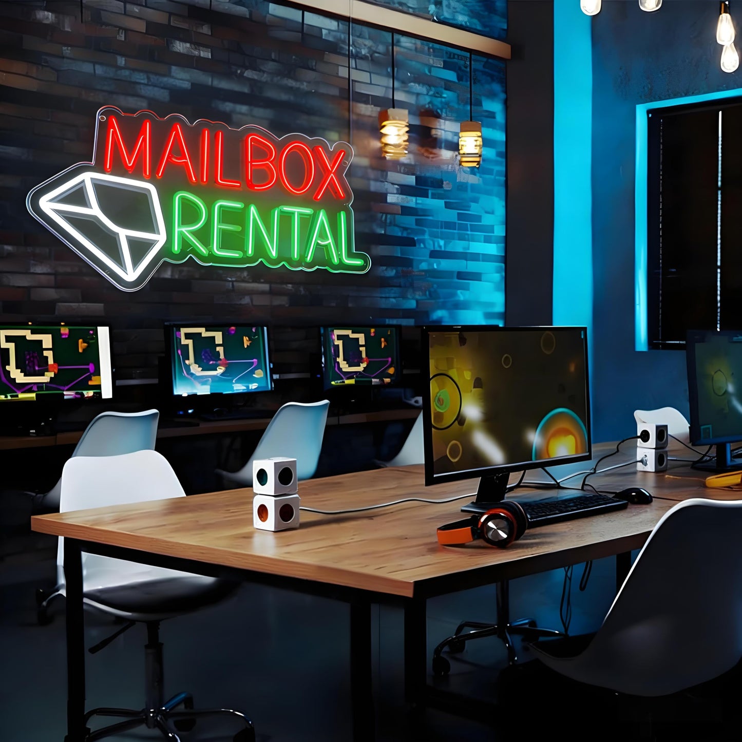 Mailbox Rental LED Neon Sign - USB Powered Dimmable Neon Light Business Sign for Post Office Coworking Space Small Business Shipping Store Office Front Wall Decor 14.5 x 9.3 In