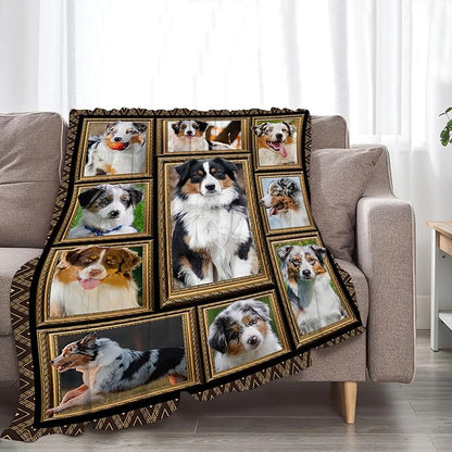 Australian Shepherd Blanket, Dog Throw Blankets, Animal Fuzzy Plush Blanket Ultra Soft for Dog Lover Gift Kids Teens Women Men Girls Boys Stuff Decor for Home Bedding Sofas Couch Camping 50"X40"