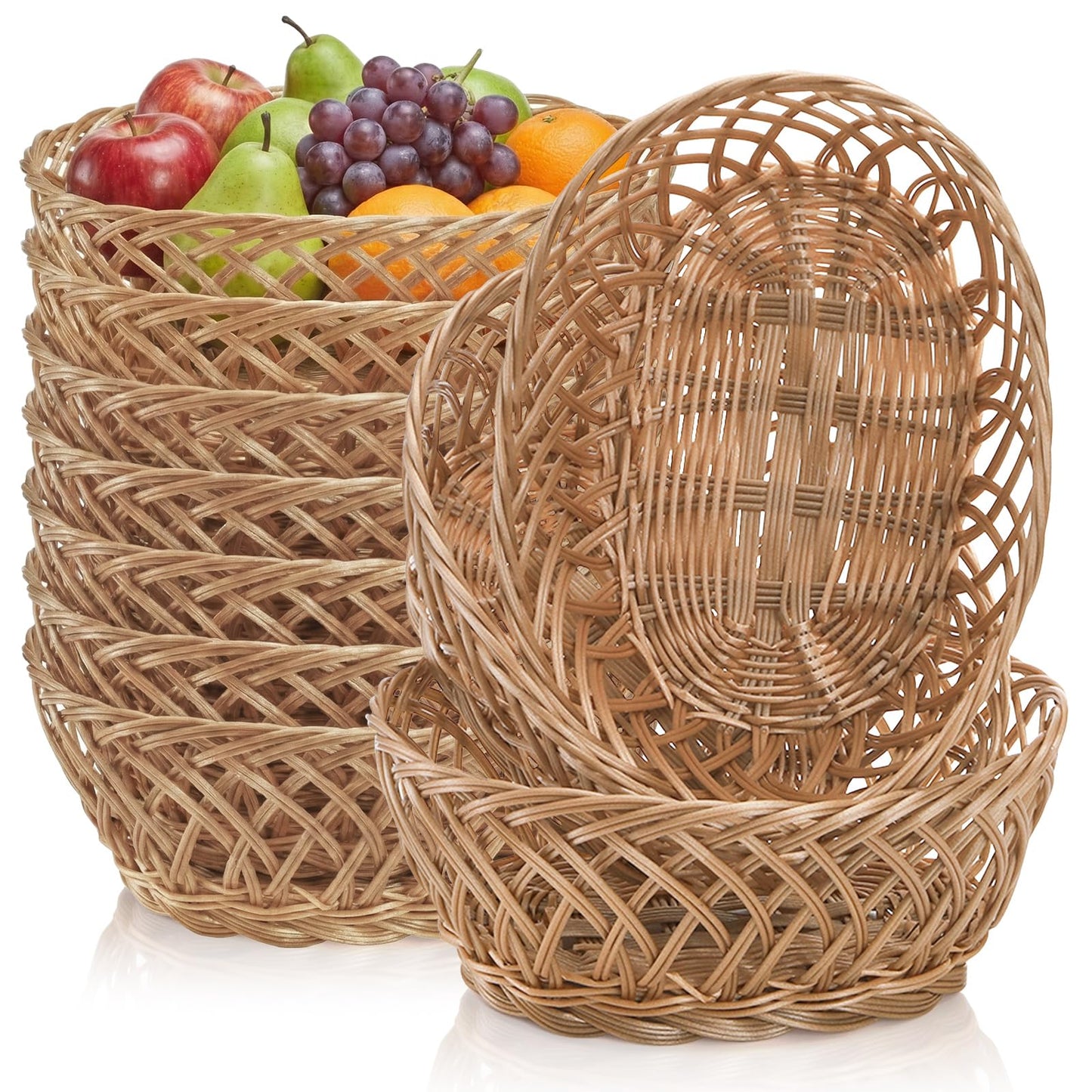 YIMITEE 10 Pack Plastic Oval Basket, 10"x7.5"x4" Wicker Bread Basket Bin, Small Empty Food Fruit Storage Serving Bowl, Gift Basket Bulk for Kitchen Restaurant Party Centerpiece Display Christmas