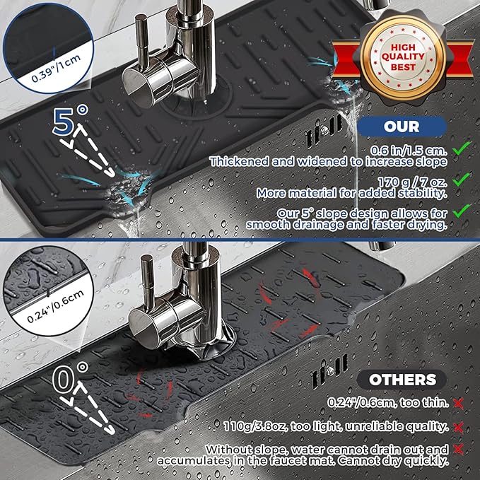 2 Pcs Silicone Faucet Handle Drip Catcher Tray Mat, 2 in 1 Dish Soap Sponge