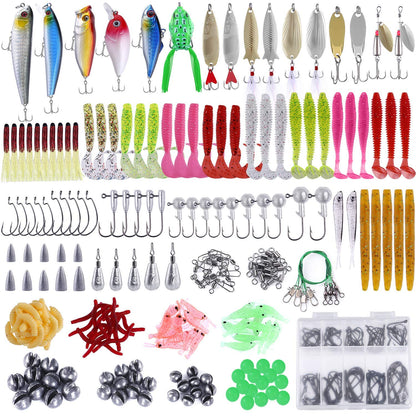 PLUSINNO 302Pcs Fishing Lures, Fishing Tackle Box with Tackle Included, Crankbaits, Spinnerbaits, Hooks, Weights & Accessories - Freshwater Bass Fishing Gear Lure Bait Equipment Kit Gift for Men