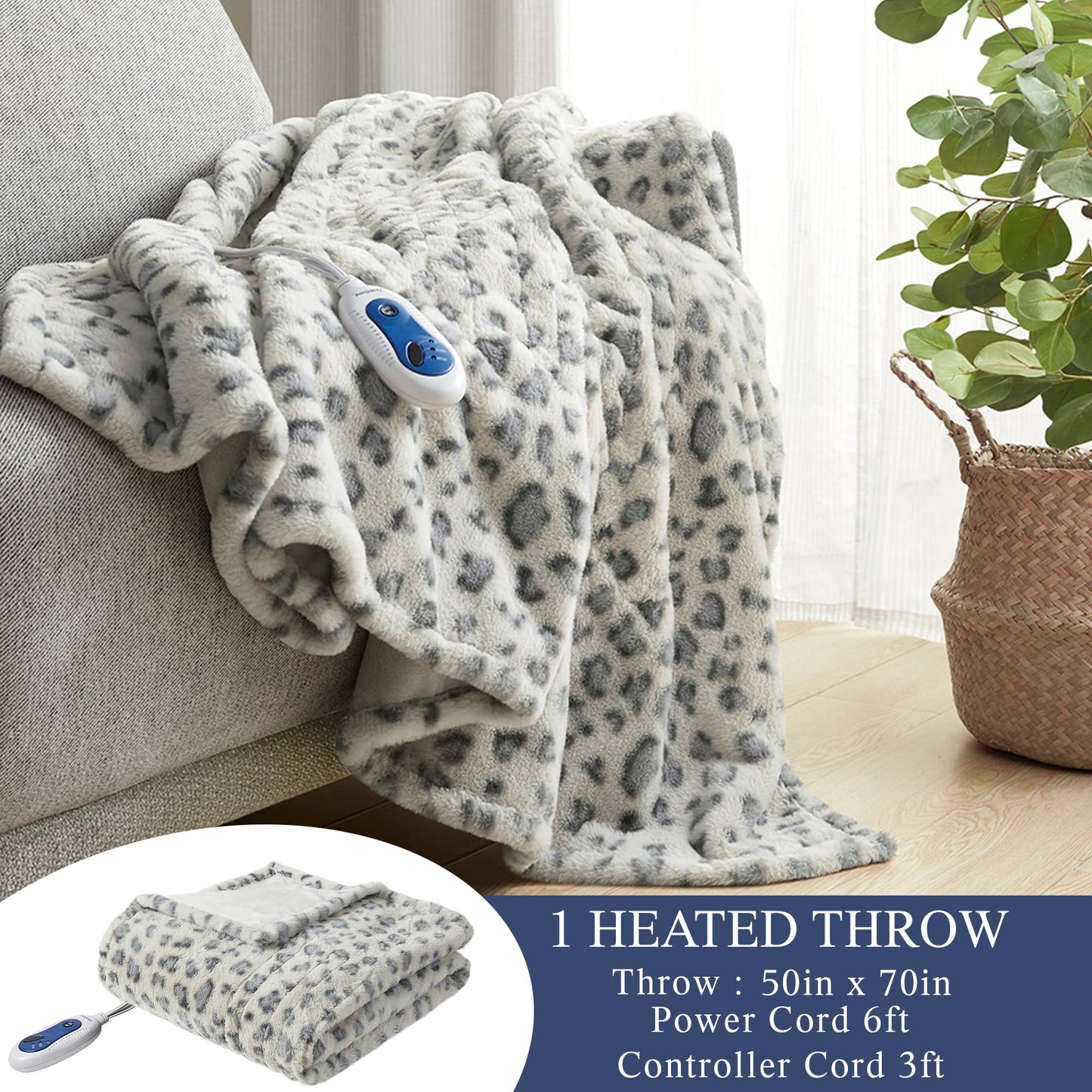 Beautyrest Zuri Reversible Faux Fur to Mink Electric Blanket, Auto Shut Off, Virtually Zero EMF, Multi Heat Setting, UL Certified, Machine Washable, Natural Marble Throw 50x70