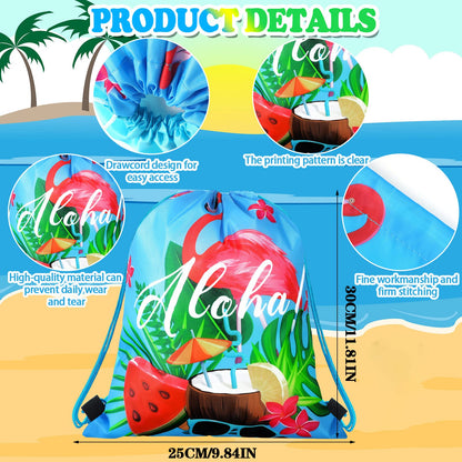 Marsui 24 Pcs Hawaiian Party Favor Drawstring Bags Gift Goodie Candy Favors Bags for Birthday Party Supplies