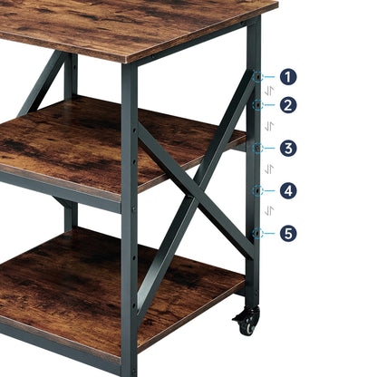 Fannova 23.6 x 23.6 Inches Large Printer Stand, 3 Tier Square Printer Table with Height Adjustable Storage Shelf, Rolling Printer Cart with Industrial Wheels for Home Office - Rustic Brown