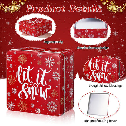 Tandefio 6 Pcs Christmas Cookie Tins with Lids for Gift Giving, 6.3 x 6.3 In Square Metal Holiday Empty Boxes Xmas Storage Containers for Storing Candy Cookie Biscuits Goody Treat Gifts (Red)