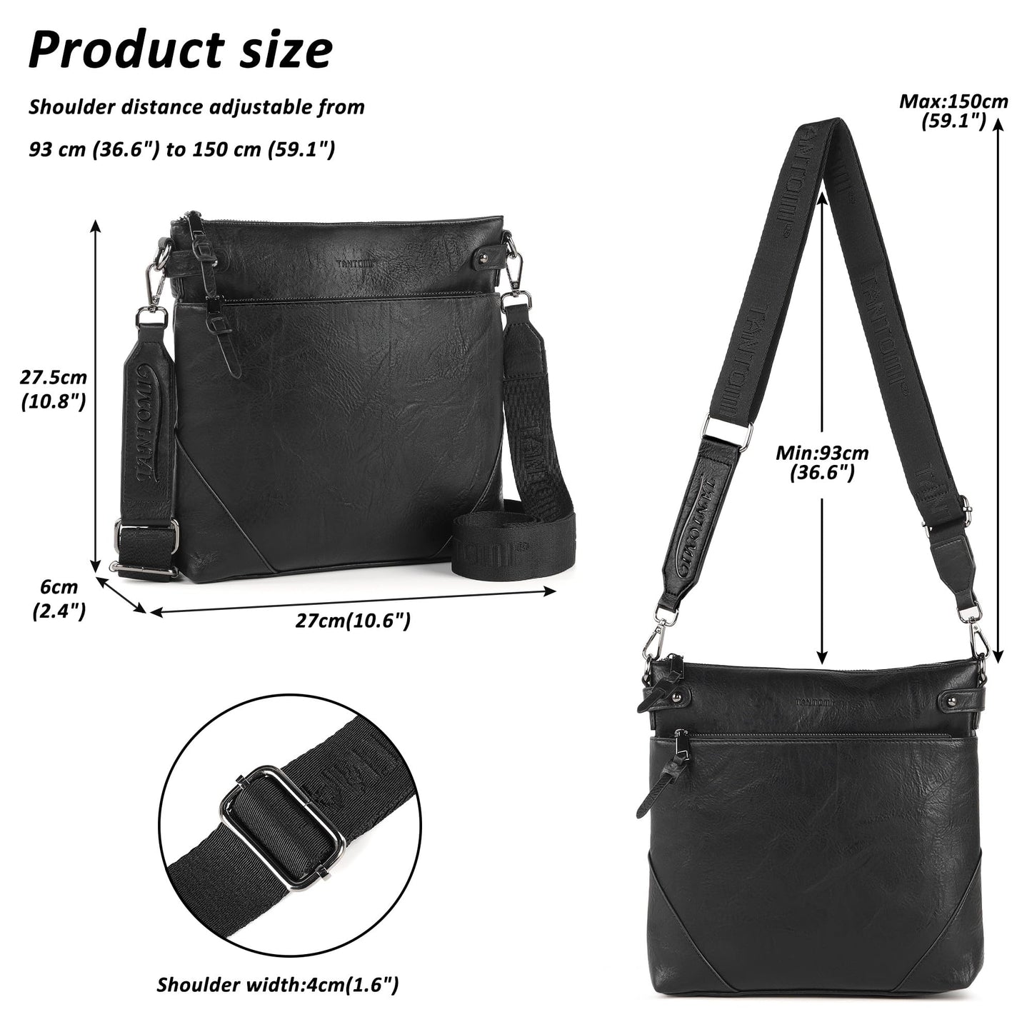 TANTOMI Crossbody Bags for Women, Vegan Leather Hobo Purse for Travel, Shoulder Handbags with Adjustable Wide Strap