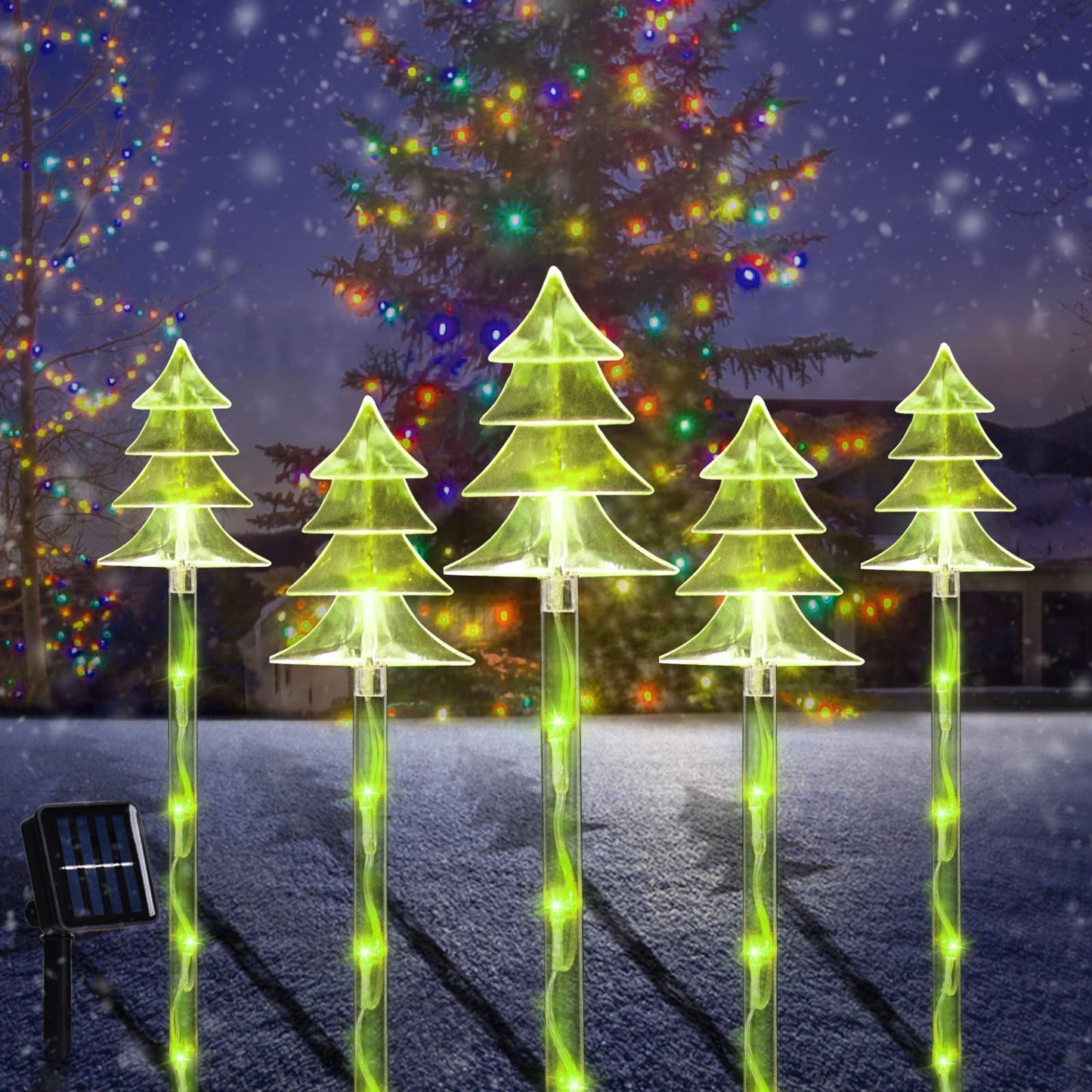 ILLUMINEW Christmas Solar Stake Lights, 5 Pack Waterproof Landscape Christmas Lights, Pathway Christmas Decorations, LED Lights for Yard Lawn Patio Walkway Decor (5PCS Tree-Green)
