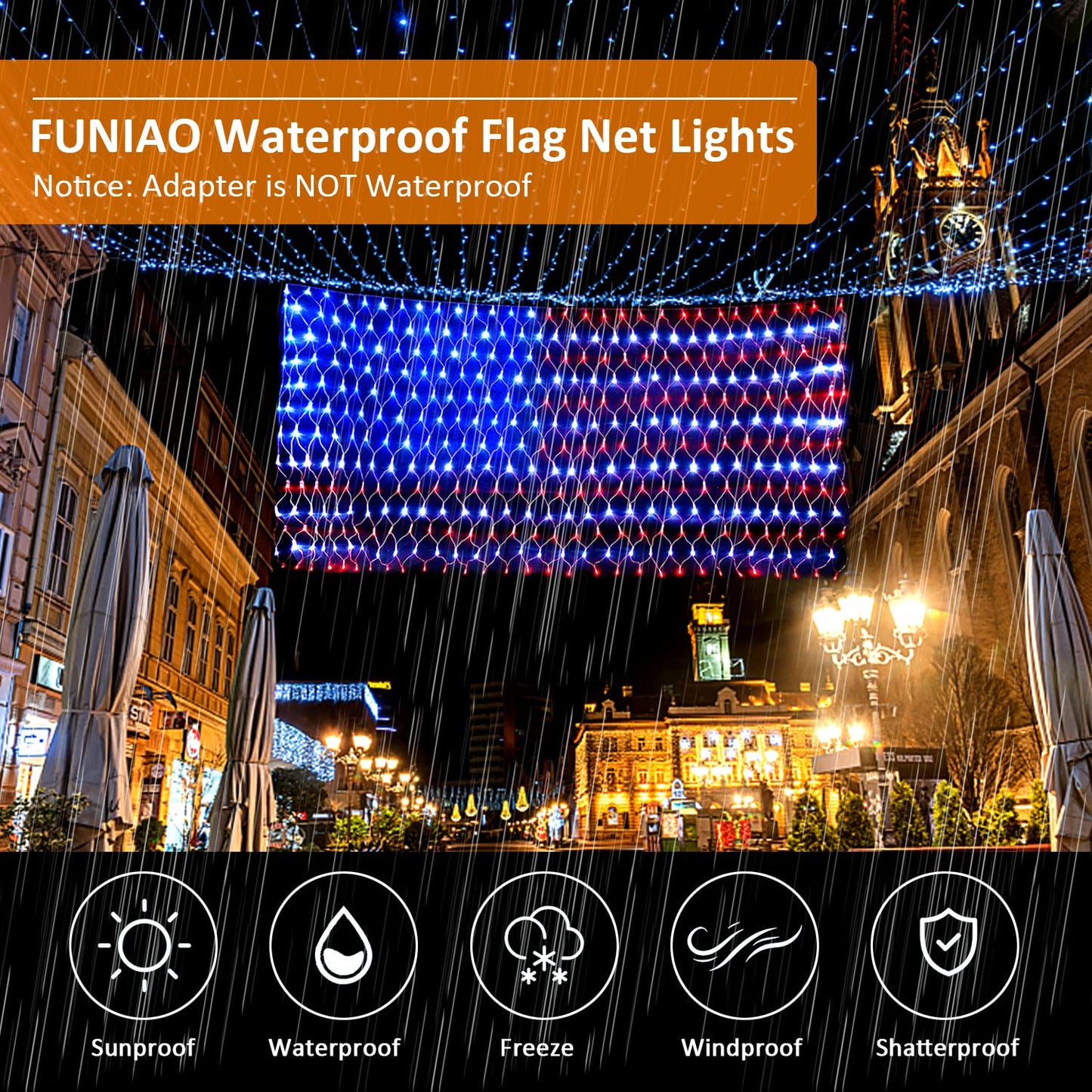 FUNIAO (Upgraded) 2-in-1 Solar Powered American Flag Lights, 420 LED Flag Net Lights, Remote Controlled Waterproof Patriotic Ornament for Memorial Day, 4th of July, Presidential Election, Christmas