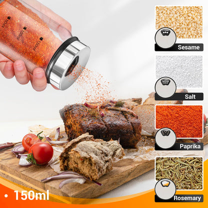 Segarty Spice Jars, 6 Pack 3 oz Spice Bottles with Shaker Lids, Glass Empty Storage Containers with Adjustable Stainless Steel Flow Top for Your Regularly Used Spices