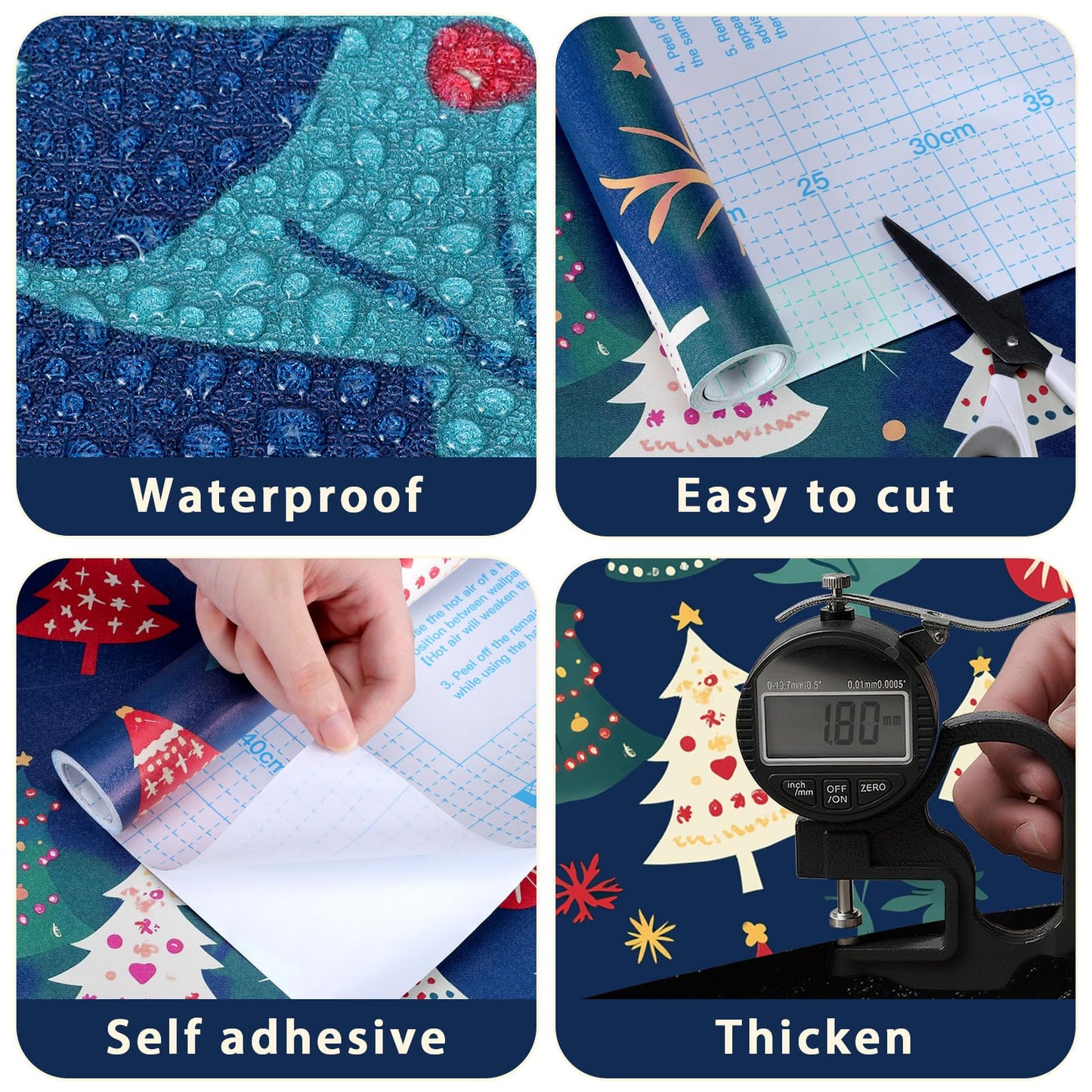 Kitico Peel and Stick Wallpaper – Self Adhesive Wall Paper for Walls, Waterproof Removable Contact Paper Roll for Everyday Home Décor & Christmas Gift Wrap Roll 17.7"x196.8"