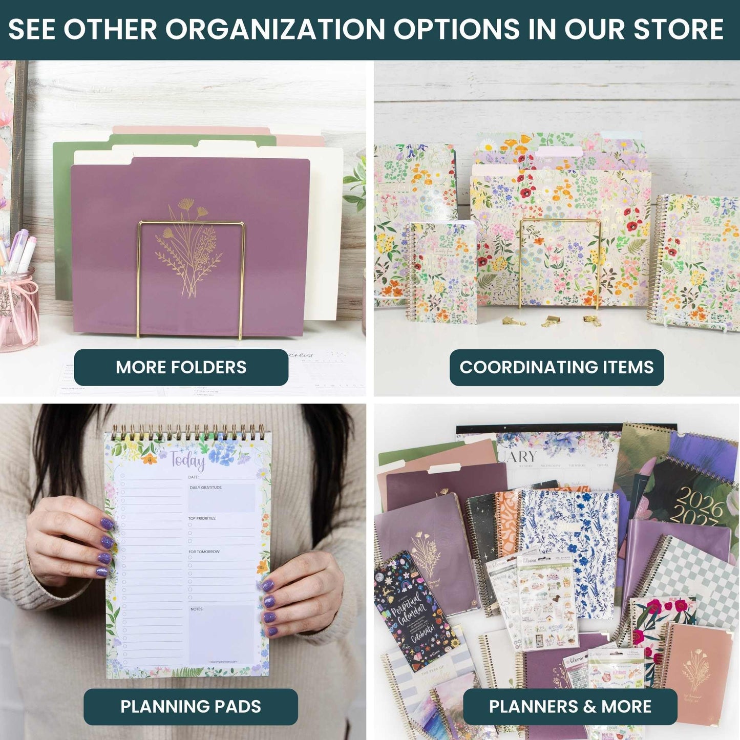 bloom daily planners Decorative File Folders - Set of 12 Letter Size (8.5” x 11”) Organizers, 1/3 Cut Tabs - Aesthetic Floral Folders for School & Office - Garden Party