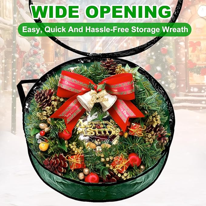 6 PCS Clear Wreath Storage Bag, 24x8 Inch Christmas Wreath Storage Container, PVC+PE Wreath Protector with Handle for Xmas Holiday Seasonal Wreath Garland (Green)