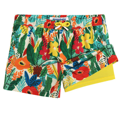 maamgic Boys Swim Trunks with Compression Liner Toddler Stretch Swim Shorts Quick Dry Swimming Trunks Boxer Brief 2 in 1 Beach Shorts Flower Garden 7