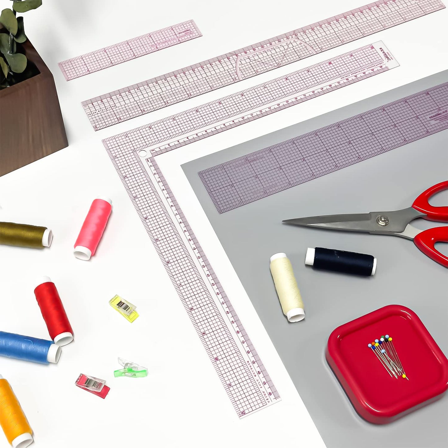 KEARING 12 Inch Plastic L-Square Ruler Clear Sewing Ruler for Pattern Making, Fabric Sewing Measuring Supplies
