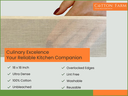 Cotton Farm Pre-Cut Cheese Cloths, 18 x 18 inch, Grade 100, Overlocked Edges, Ready to Use, Muslin Cheesecloth for Straining and Cooking, 100% Unbleached Cotton, Reusable