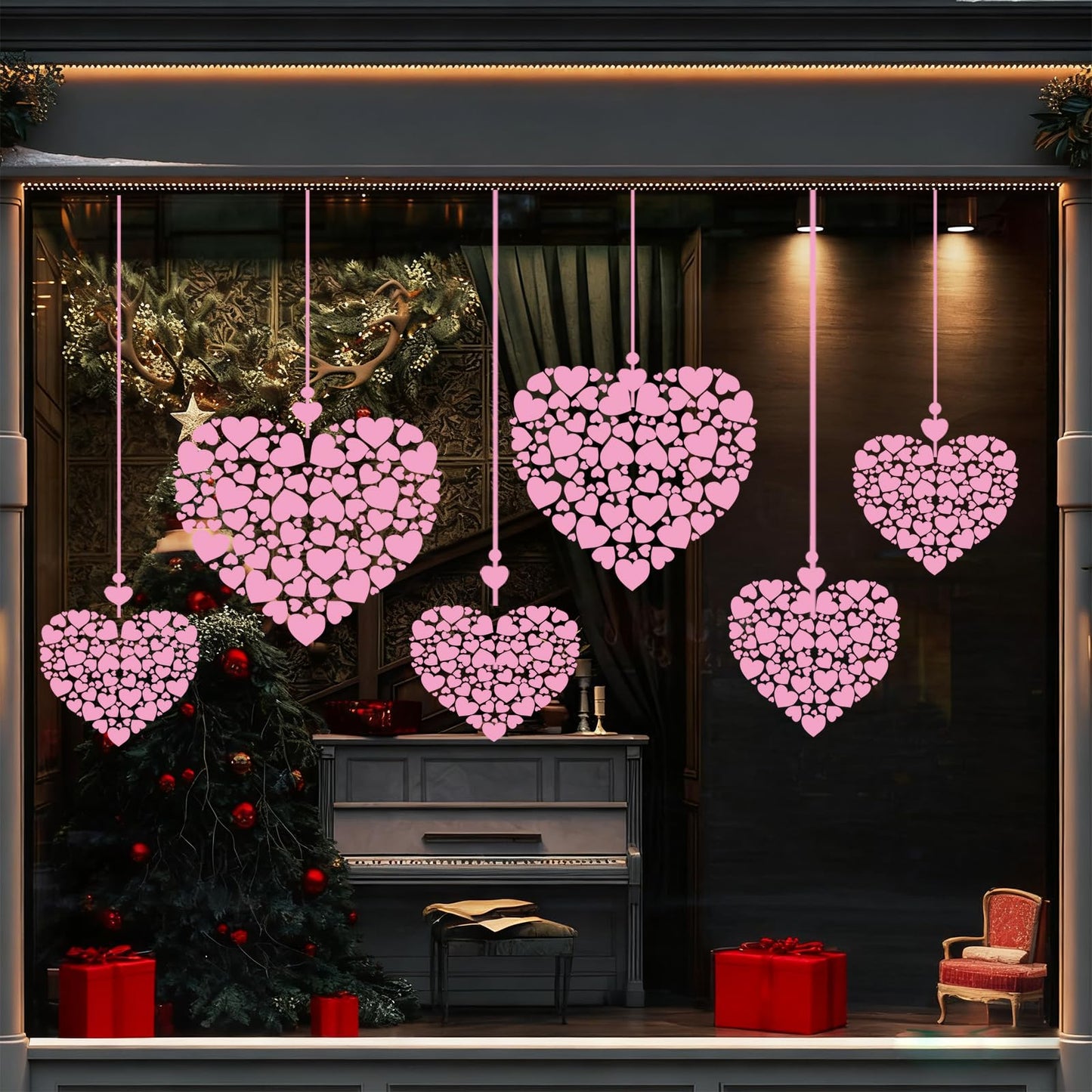 Valentines Day Window Clings,Large Red Pink Heart Window Decals, Valentine's Decorations for Kids Home School Office Classroom Party