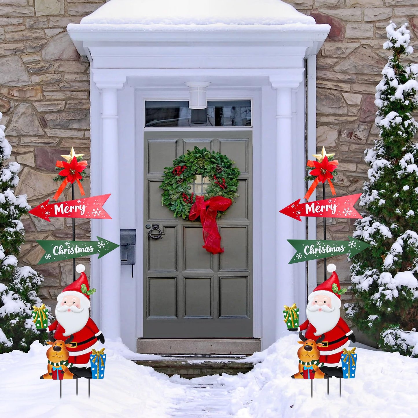 Christmas Decorations Outdoor Yards Signs, 47" Metal Xmas Santa Claus Signs with Stakes, Merry Christmas Yard Decorations for Front Door Lawn Patio Garden Outside Decor