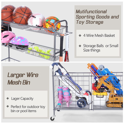 WEYIMILA Ball Organizer for Garage, Steel Sport Equipment Organizer with Baseball Bat Holder and Hooks, Easy Assembly Storage for Balls, Kids' Toys, and Workout Gear in Basement, Home Gym, Outdoor