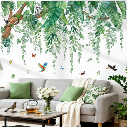 wondever Large Green Tropical Leaves Wall Stickers Hanging Vines Palm Tree Peel and Stick Wall Art Decals for Bedroom Living Room Nursery