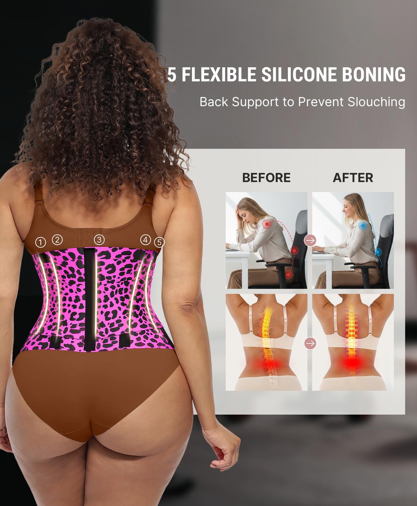 FeelinGirl Corset Perspiring Workout Waist Trainer Corset Trimmer Belt for Women Belly Band Body Shaper Rose Leopard M