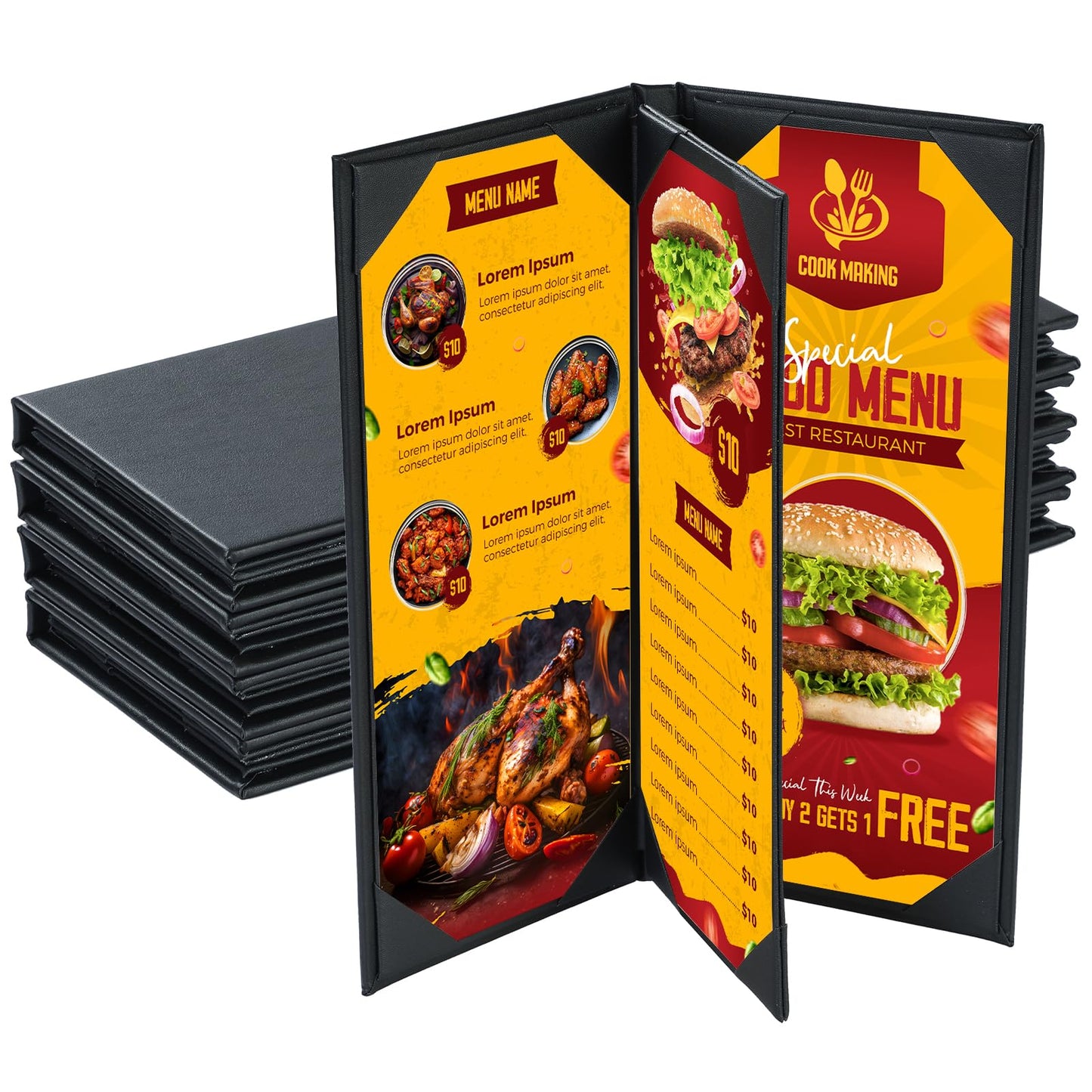 NATGAI 5 PCS 4 View Menu Covers 4.25" x 11", PU Leather Menu Cover Menu Holders, Waterproof Double View Restaurant Menu Covers, Fit for Restaurant Bar Cafe Hotel Wine List (4 View, 4.25"x11")