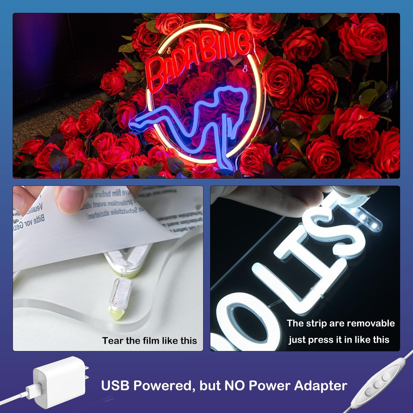 Bada Bing Neon Signs Led Sign for Bedroom Sopranos Merch Light up Sign Neon Light Sign with USB/Switch Operated Man Cave Led Neon Sign for Wall Decor Bar Club Party Bedroom