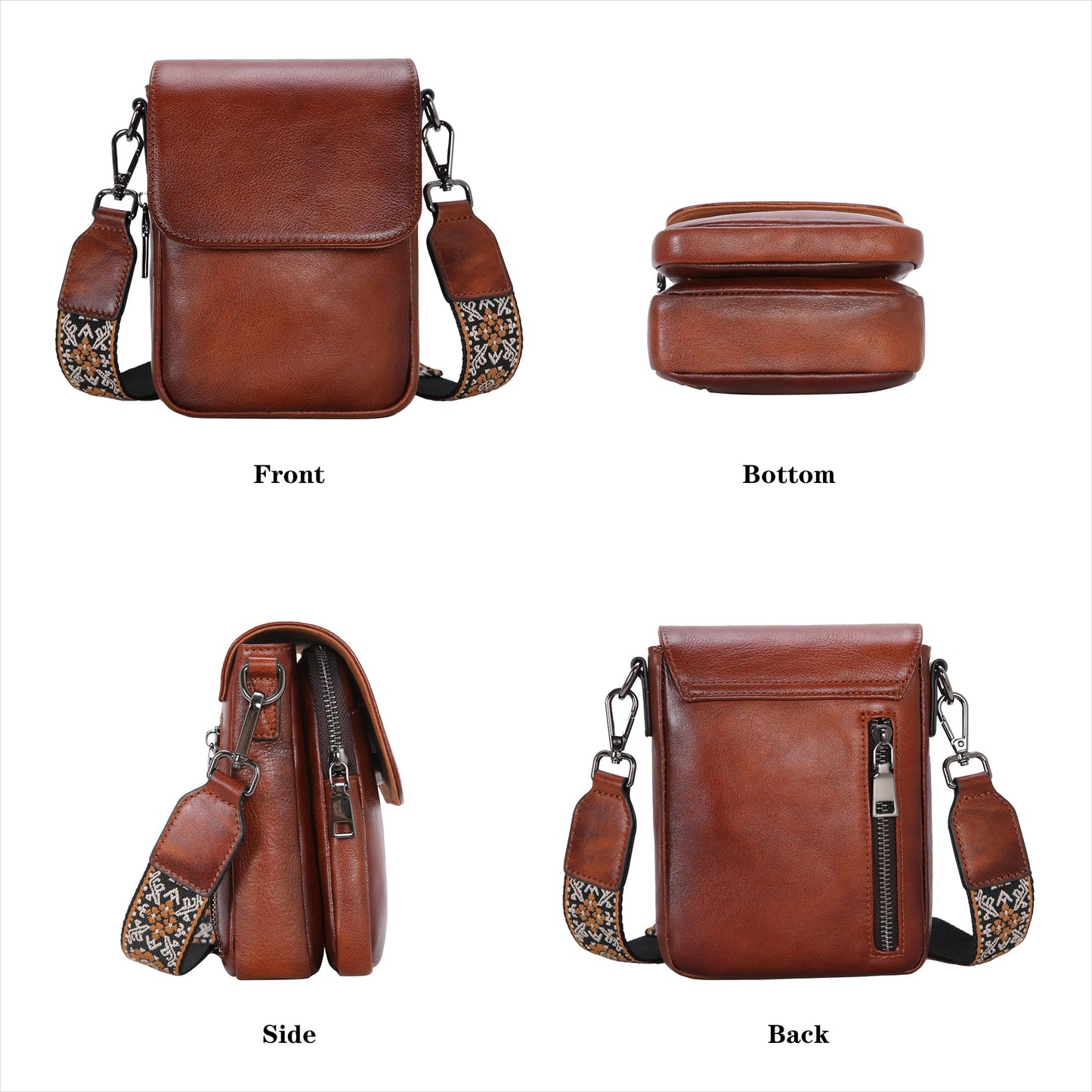HESHE Leather Small Crossbody Bags for Women RFID Blocking Cell Phone Purse Anti-Theft Travel Bag with wide Straps (Brown)