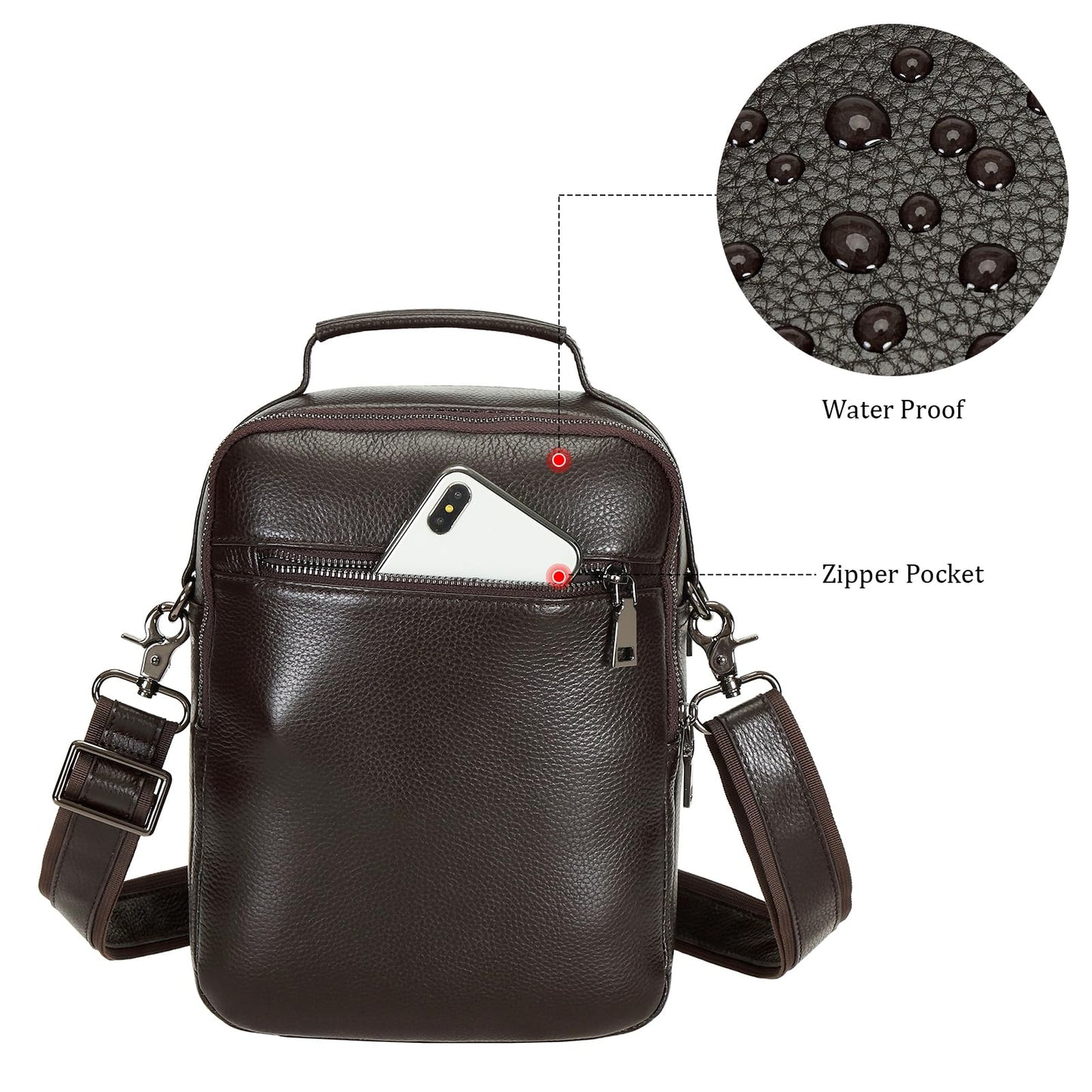 Polare Italian Full Grain Leather Messenger Bag Vintage Chest Shoulder Crossbody Bag Casual Sling Business Handbag for Men (Coffee)