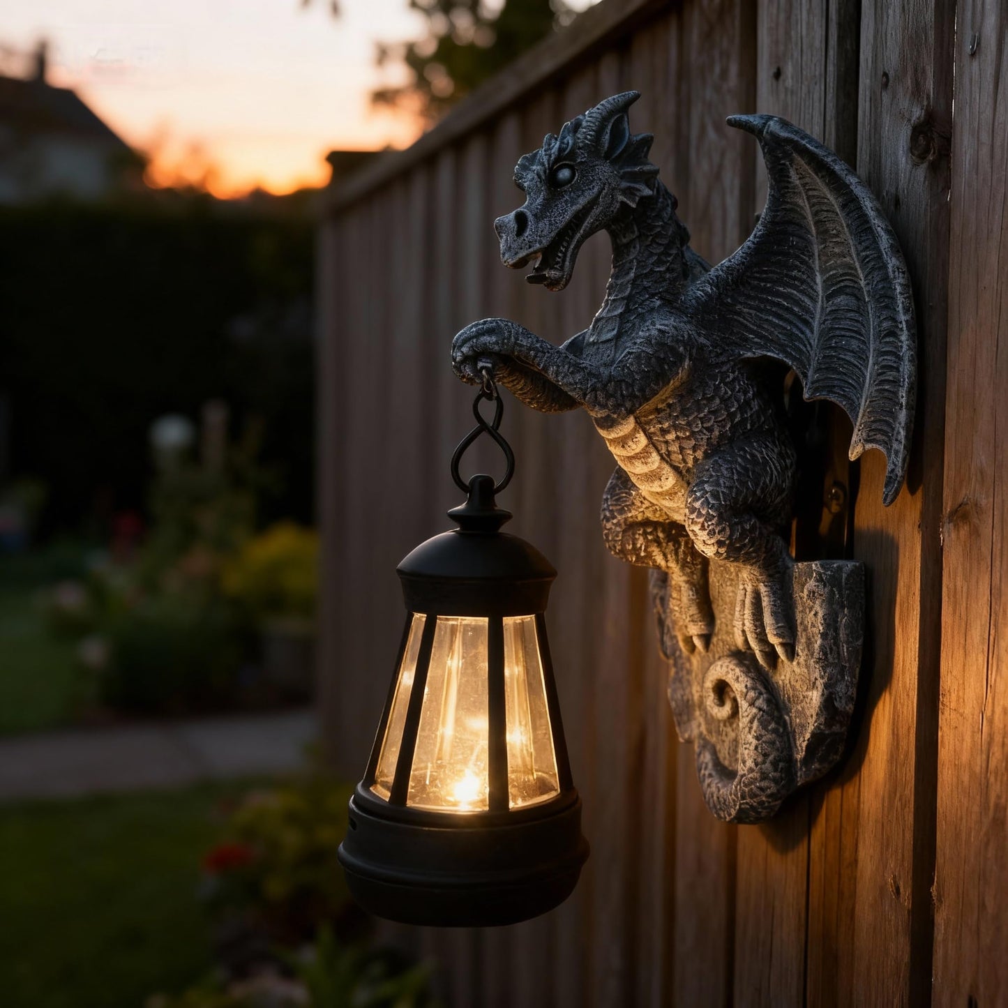 Solar-Powered Dragon Statue, Outdoor Decoration - 9-inch Garden Decor with Solar Light, Waterproof Wall Hanging, Resin Sculpture, Patio/Garden Decoration Gift