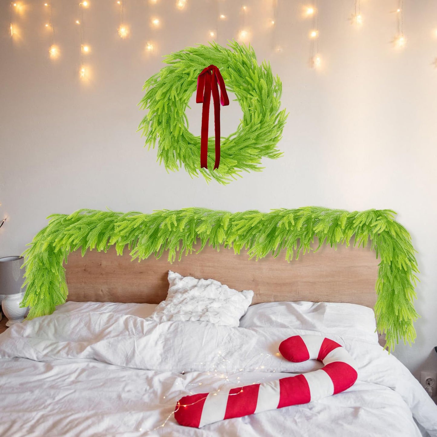 N&T NIETING Christmas Garland Norfolk Pine Garland Real Touch Artificial Christmas Lime Green Xmas Garland for Mantle,Table Holiday Fireplace Staircase Indoor Outdoor Christmas Decorations (9 FT)