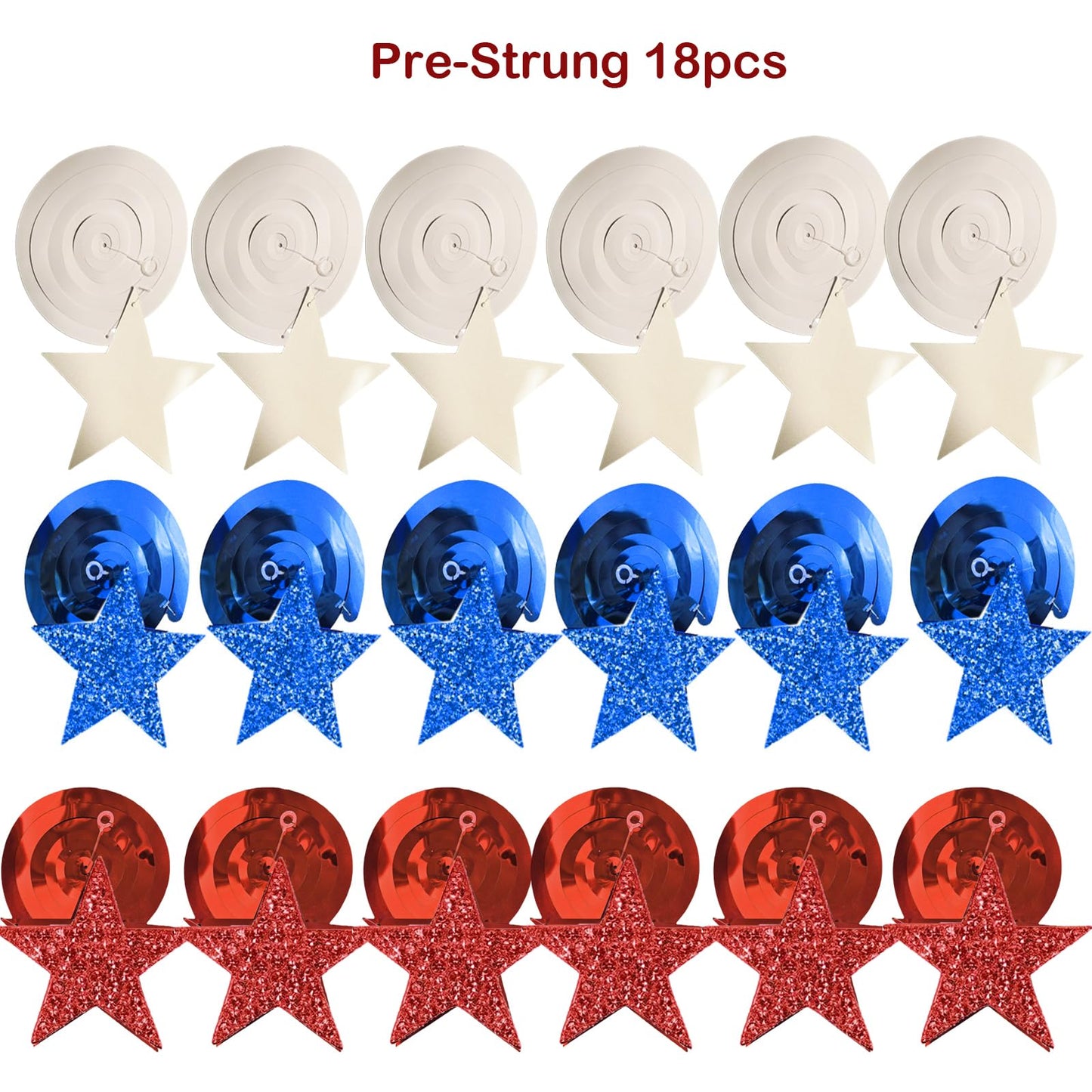 4th of July Decorations Red White Blue/Graduations Party Decorations Red Blue/Patriotic Hanging Star Streamers, Red White Blue Glitter Stars with Swirls, Memorial Day Veterans Day