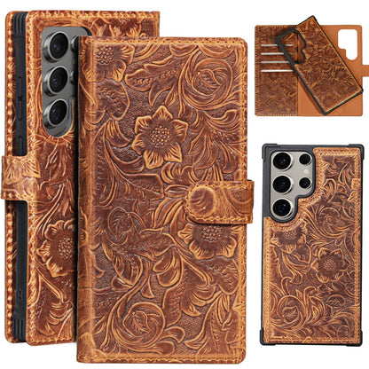 RMAWRAD Leather Case Wallet Compatible with Samsung Galaxy S24 Ultra,Genuine Leather2-in-1Magnetic Detachable Shockproof,Flip Folio Cover with Card Slot, RFID Blocking Dark Brown