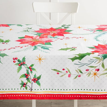 Maison d' Hermine Table Cloth Rectangle Table 100% Cotton 70 x 120 Inches Fall Tablecloth Reusable Everyday Use for Thanksgiving Christmas Decorations Dining Farmhouse Party (Poinsettia Christmas)