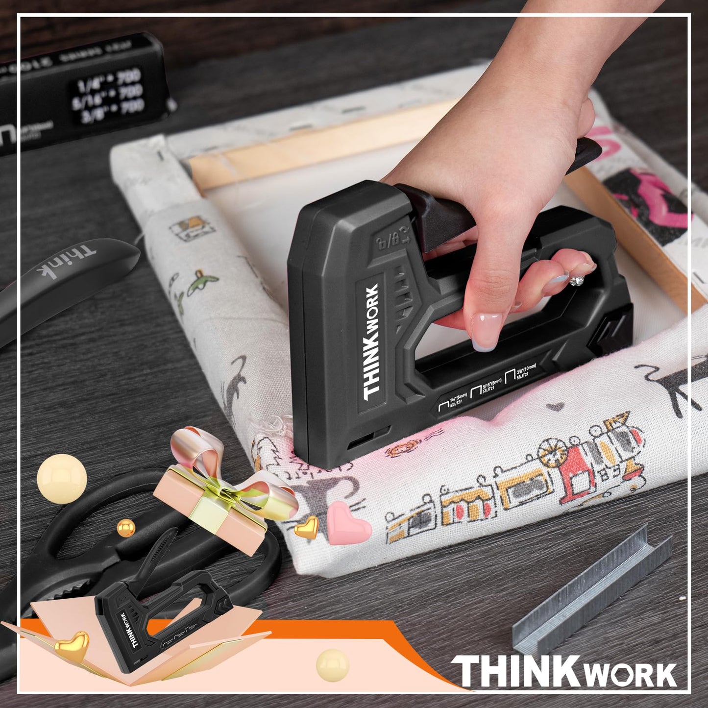 THINKWORK Light Duty Staple Gun - Upholstery Staple Gun for Wood with 1600pcs JT21 Staples 1/4", 5/16", 3/8" and Staple Remover, Fabric Stapler Gun for Crafts, Home Use, Wall, DIY, Lights Decoration