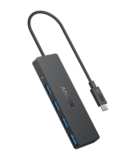 Anker 4-Port USB 3.0 Hub with 5Gbps Data Transfer, Ultra-Slim USB-C Connector Hub, for MacBook, iMac, Surface, Mobile HDD, and More (2 ft USB-C Connector, Charging Not Supported)