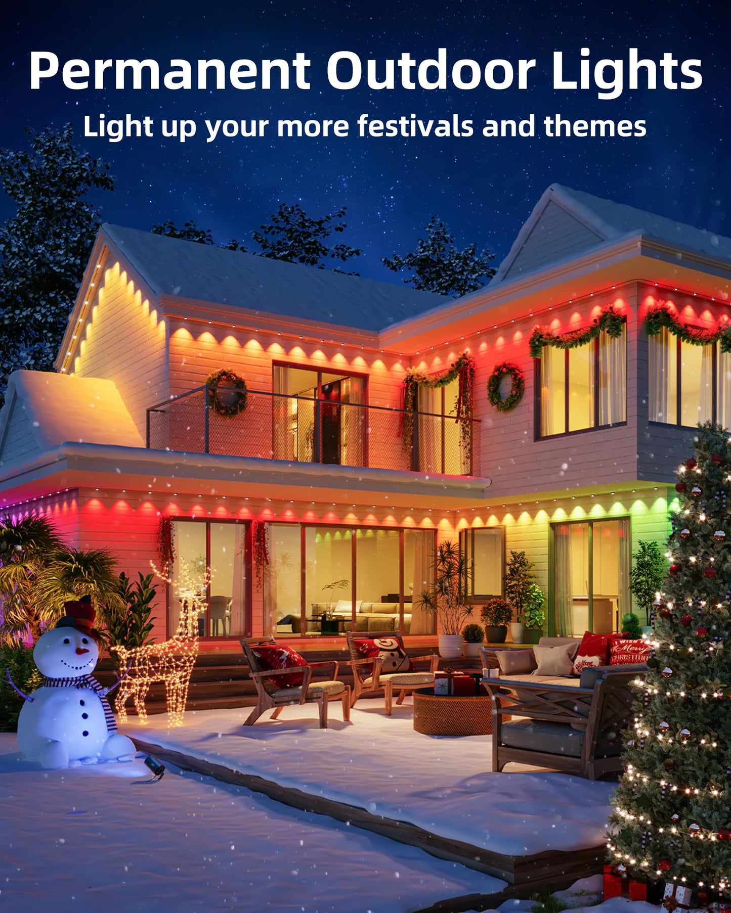 DELITOR 111FT Permanent Outdoor Lights,72 RGB Eaves Lights with App Control Remote, IP65 Waterproof Eternity Eaves Lighting, Outdoor Light for Outside Roofline Decor, Party, Holiday Xmas