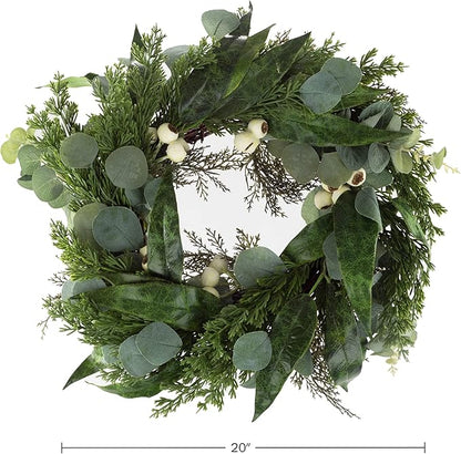 Eucalyptus Wreath - 20-Inch Artificial Spring, Summer, or Fall Wreath for Home Decor - Wreaths for Indoors or Covered Patio Use Only by Pure Garden